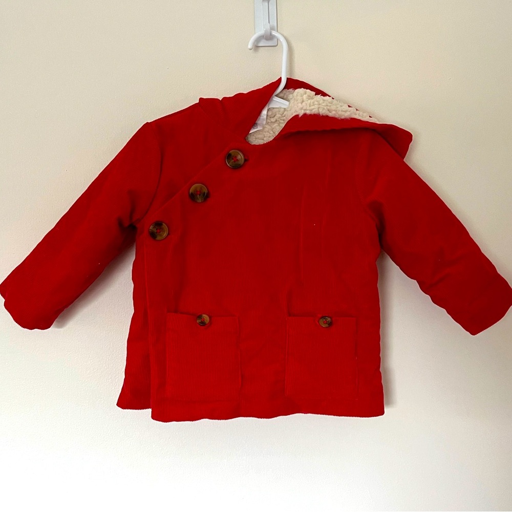 Hanna Andersson red corduroy gnome coat sherpa